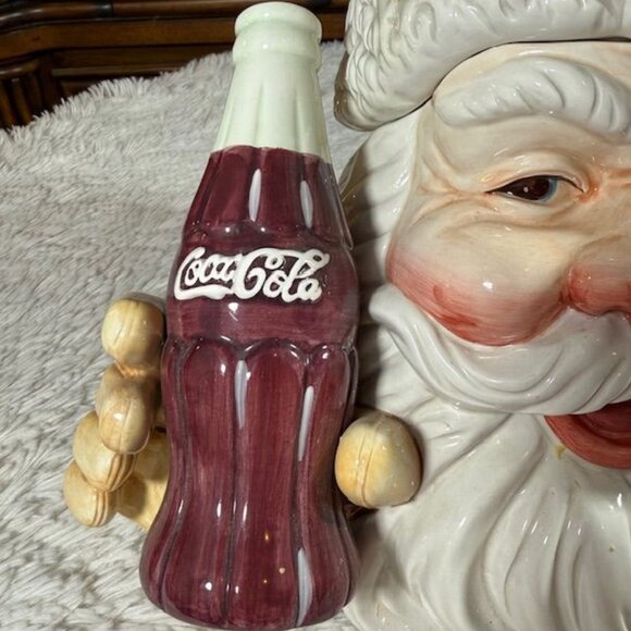 Vintage Coca-Cola Glazed Ceramic Santa Holding Coke Bottle Large Cookie Jar - Picture 3 of 13
